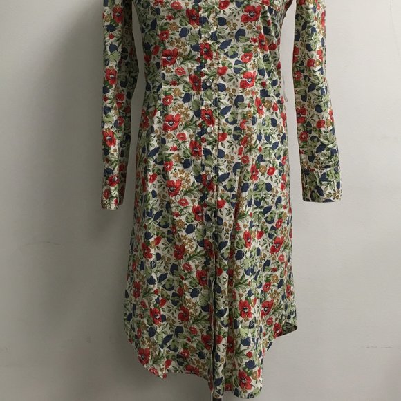Theory floral print long sleeve cotton shirt midi dress 0 made in USA - Picture 2 of 11